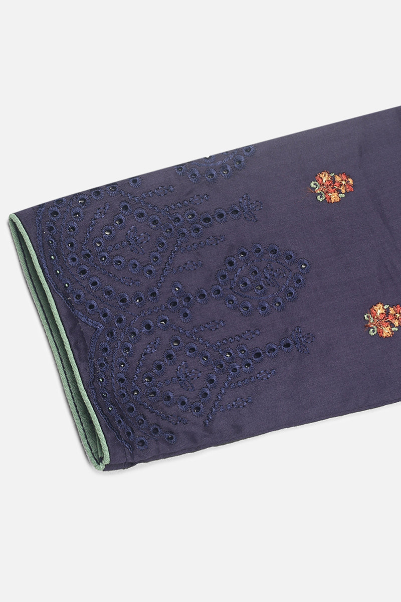 Navy Blue Pure Cotton Ethnic Motifs Straight Suit Set VKSKD1948