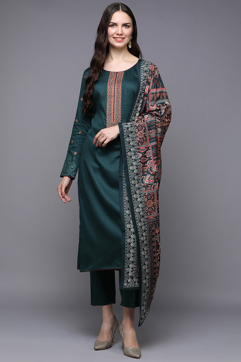 Green Pure Cotton Floral Straight Suit Set VKSKD1951