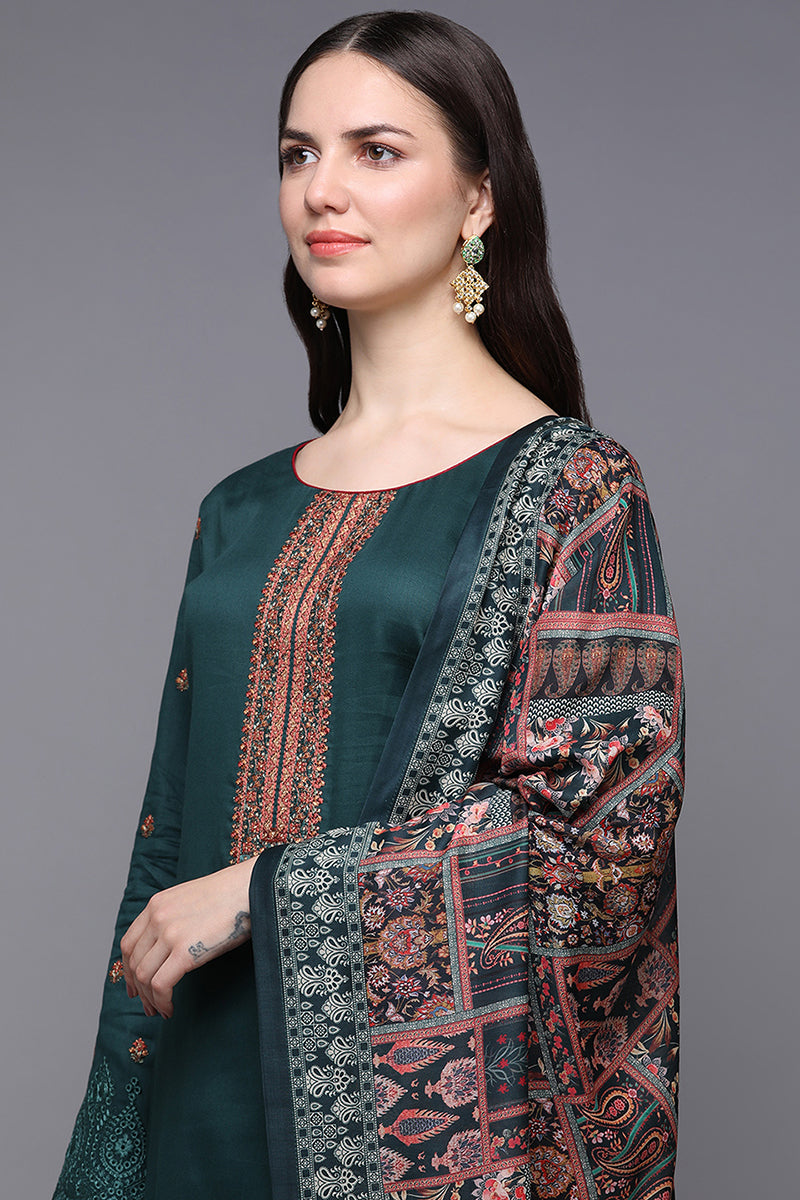 Green Pure Cotton Floral Straight Suit Set VKSKD1951