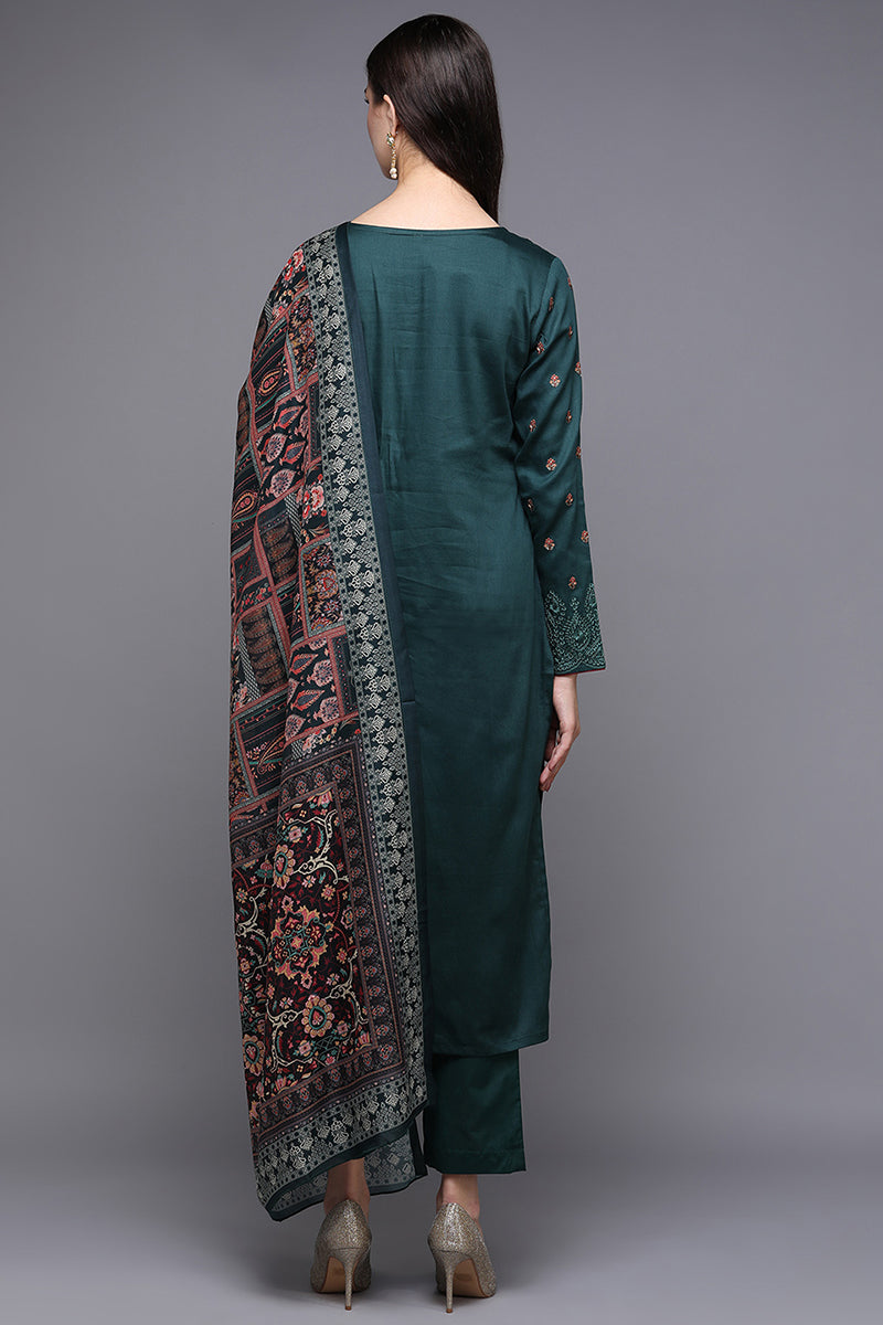 Green Pure Cotton Floral Straight Suit Set VKSKD1951