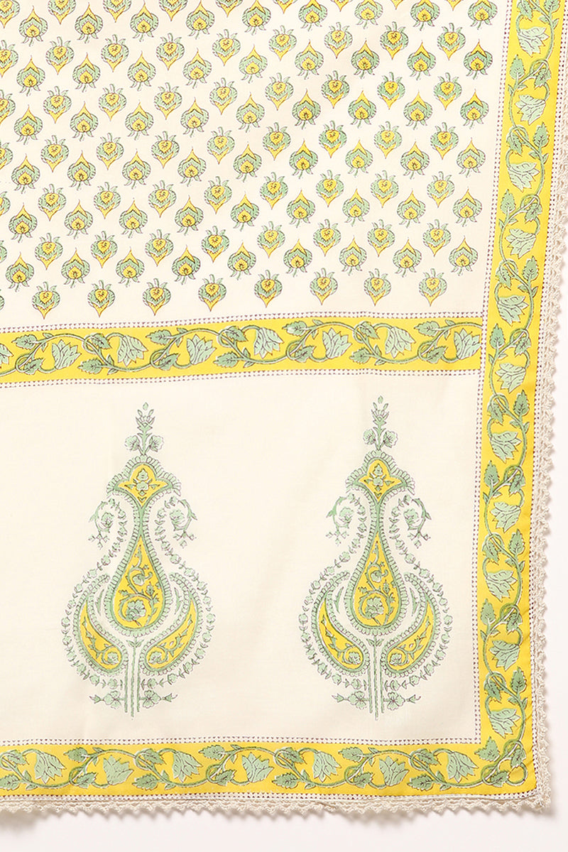 Off White Pure Cotton Ethnic Motif Printed Flared Suit Set VKSKD1957