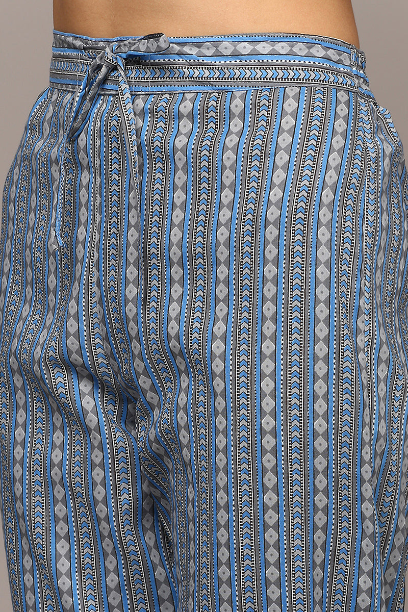 Grey Pure Cotton Printed Flared Suit Set VKSKD1967