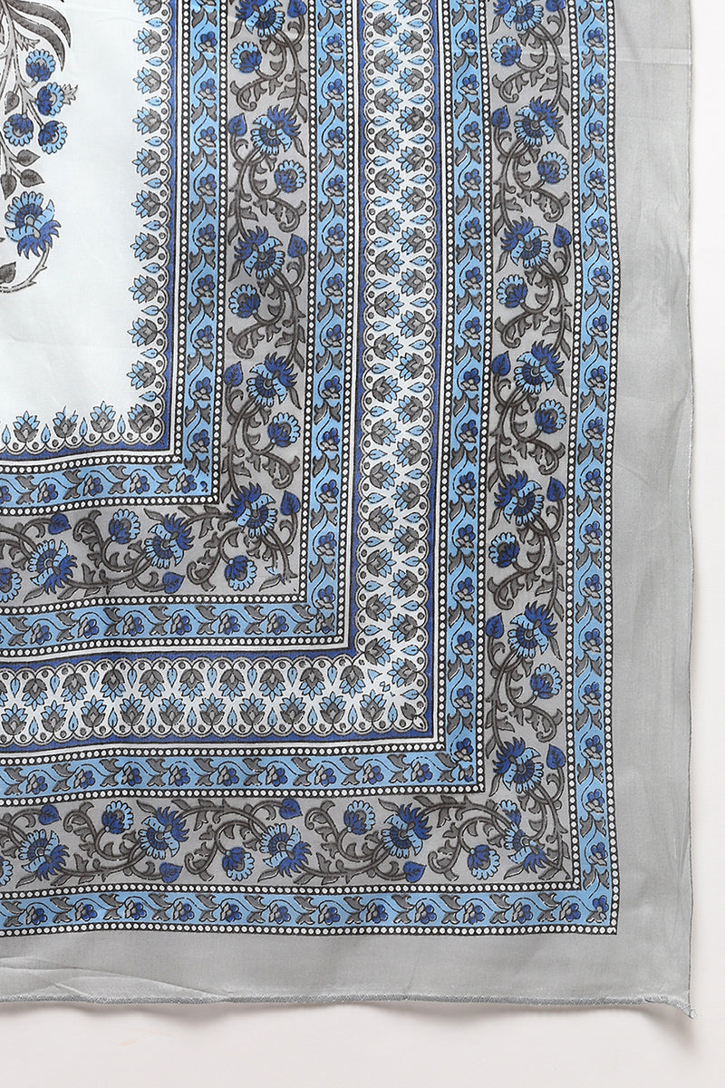 Grey Pure Cotton Printed Flared Suit Set VKSKD1967
