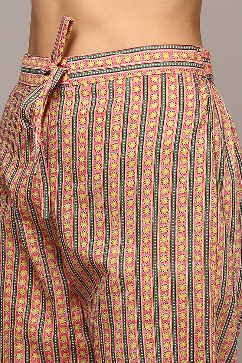 Pink Pure Cotton Printed Flared Suit Set VKSKD1973