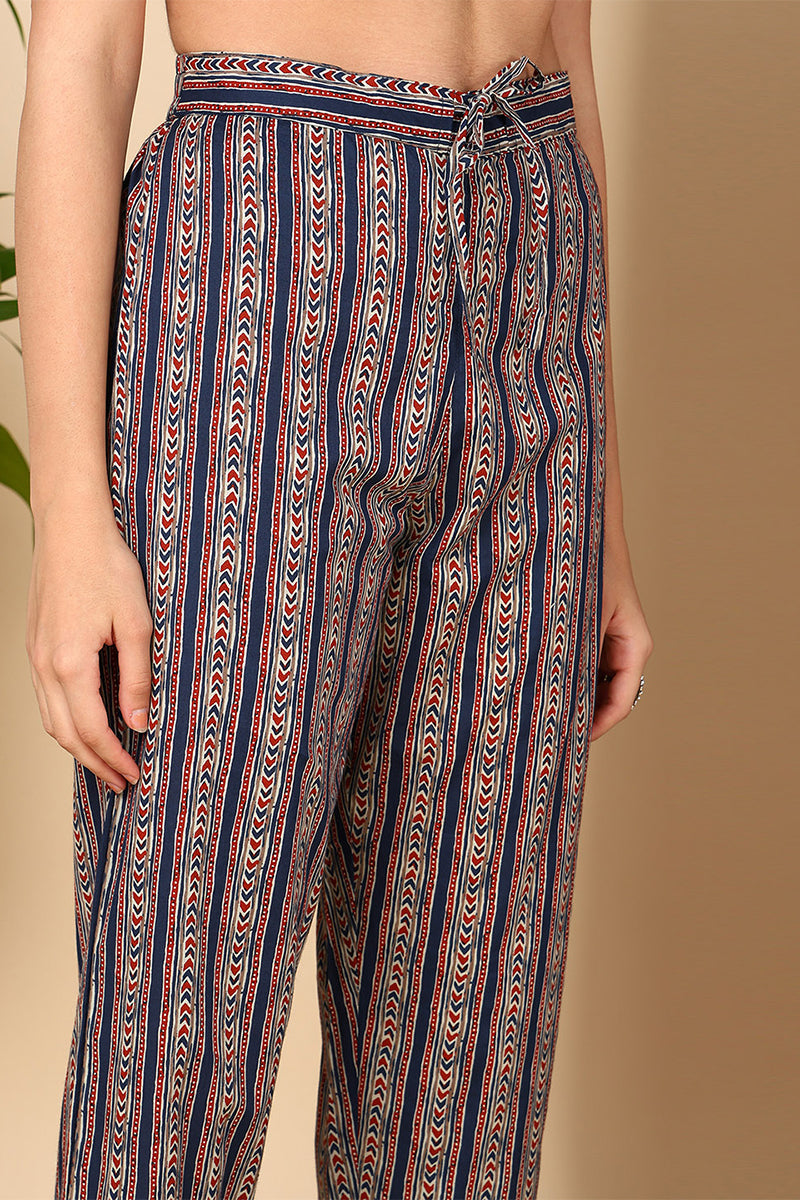 Blue Pure Cotton Floral Printed Yoke Design A-Line Suit Set VKSKD2022