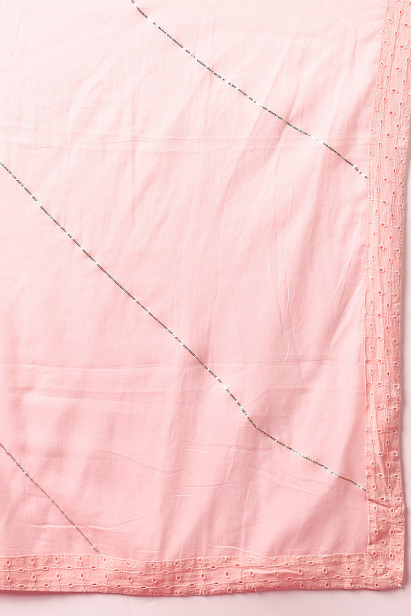 Pink Pure Cotton Ethnic Motifs Printed Yoke Design A-Line Suit Set VKSKD2029