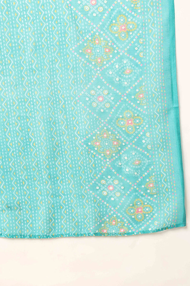 Turquoise Blue Poly Cotton Bandhani Printed Straight Suit Set VKSKD2092