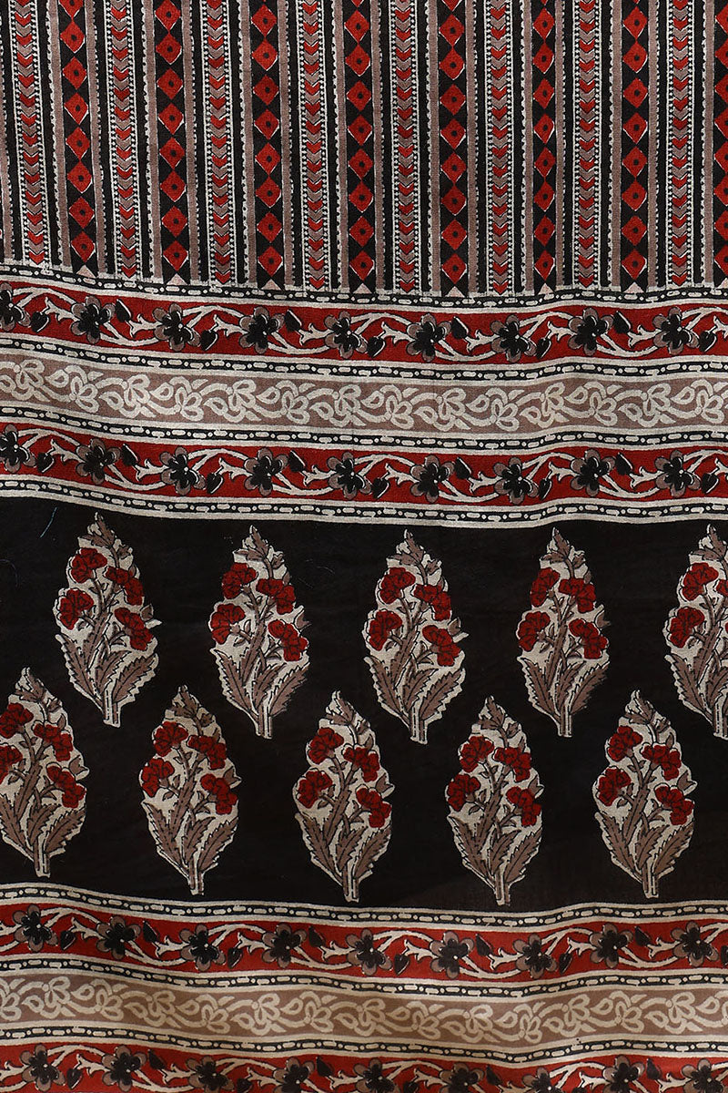 Black Pure Cotton Floral Printed Flared Suit Set VKSKD2106