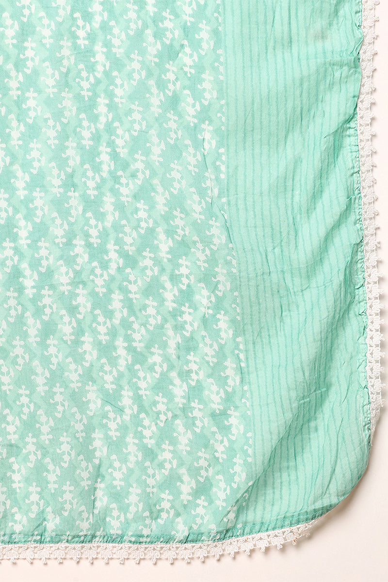Sea Green Viscose Rayon Ethnic Motifs Printed Flared Suit Set VKSKD2140