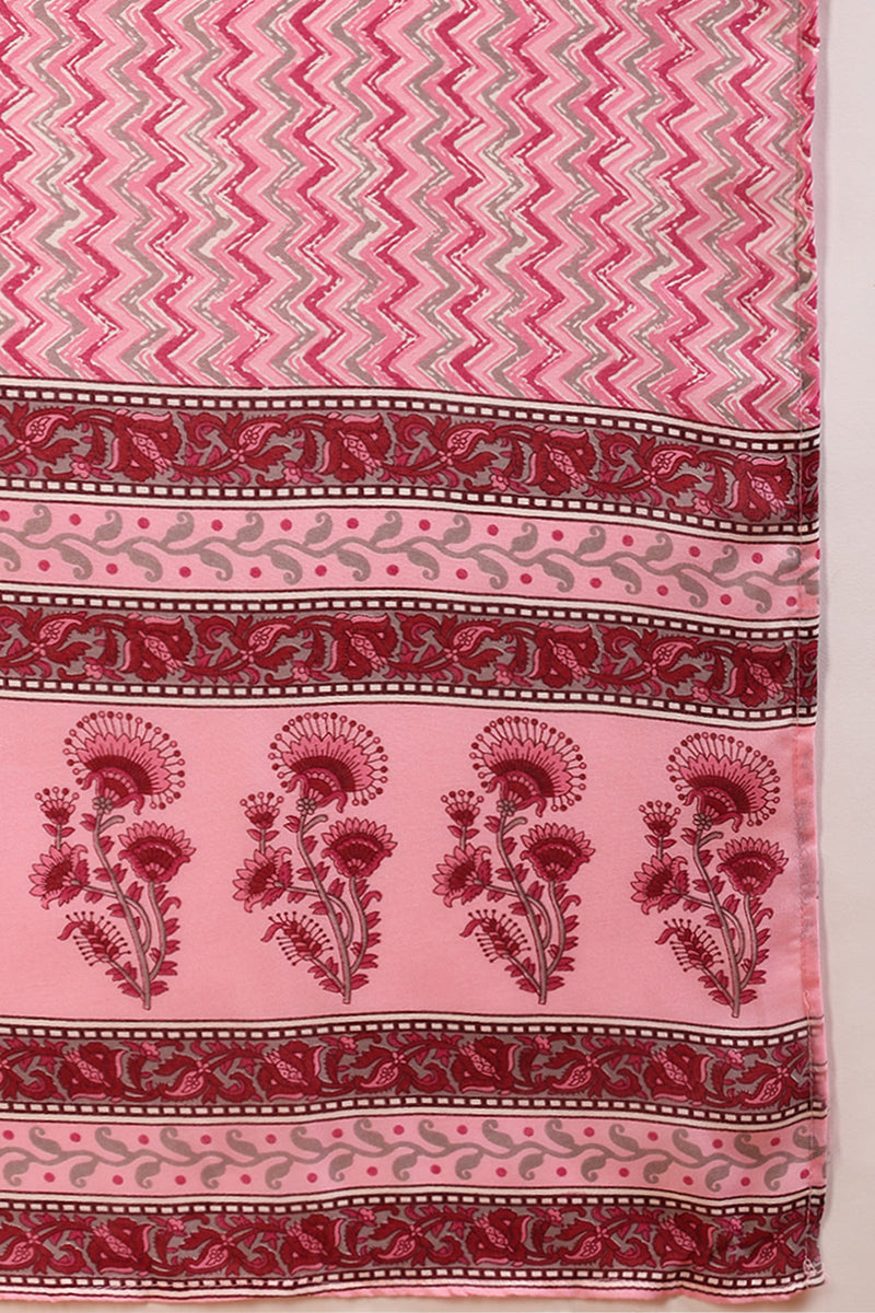 Pink Rayon Blend Floral Printed Straight Suit Set VKSKD2168