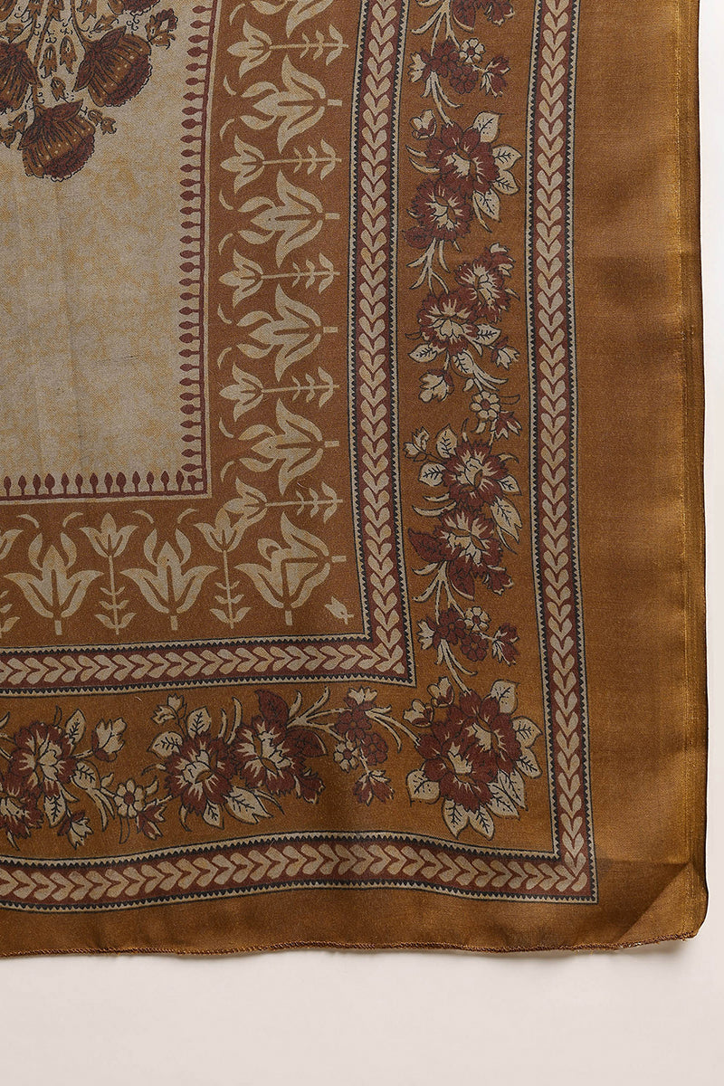 Brown Cotton Blend Ethnic Motifs Printed Straight Trouser Suit Set VKSKD2216BRN