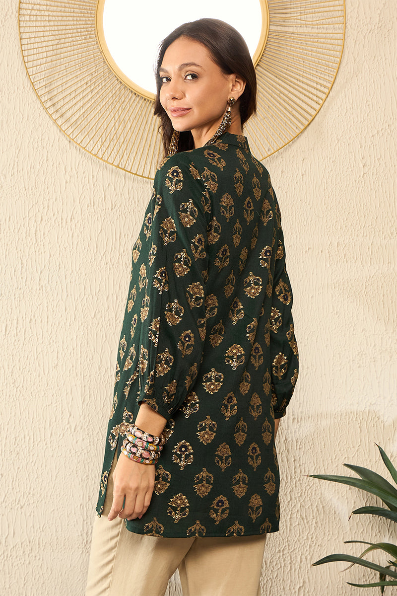 Green Cotton Blend Floral Printed Regular Kurti Tunics VT1319