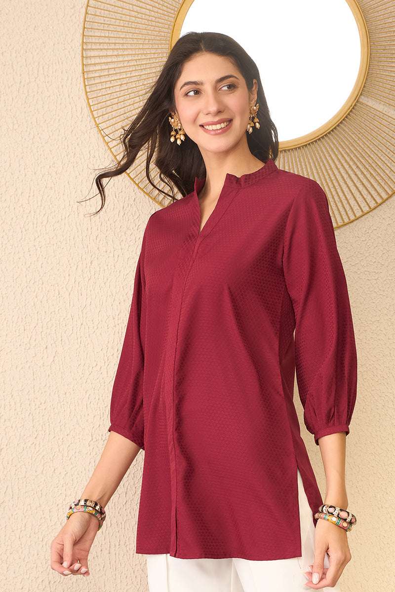 Maroon Silk Blend Solid Regular Top VT1369