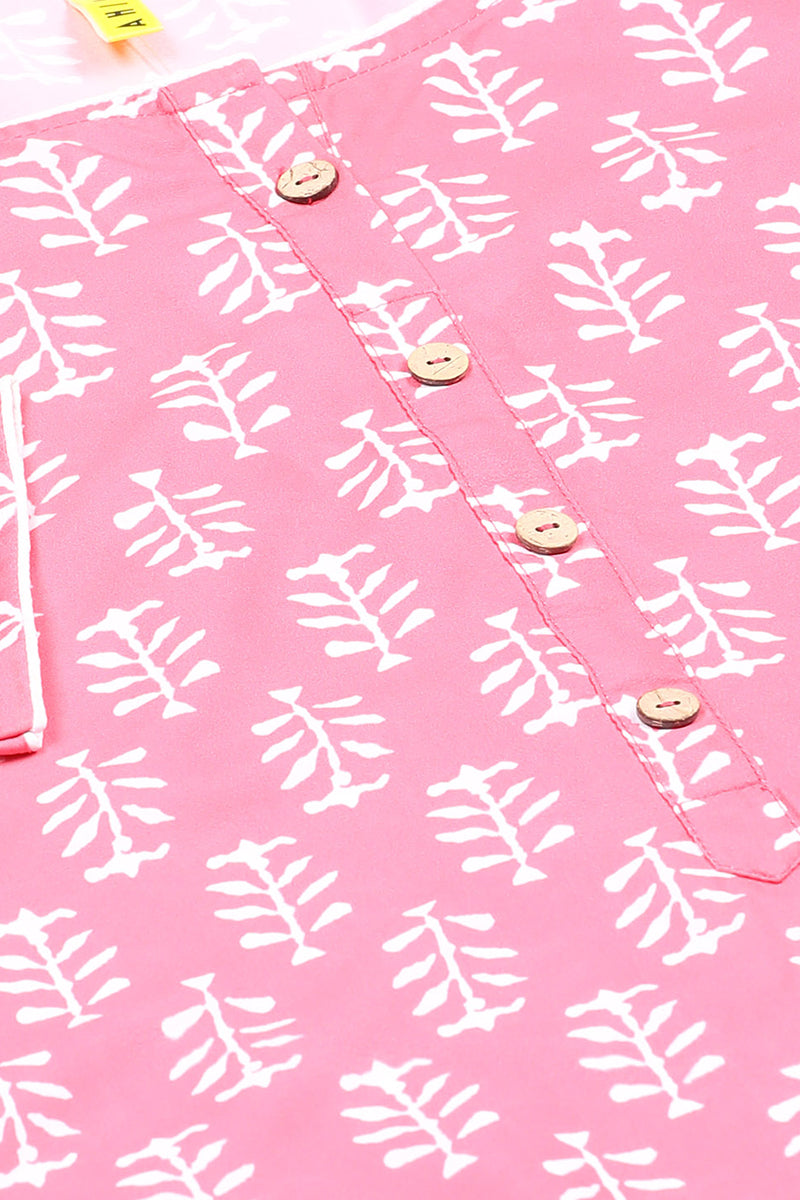Pink Polyester Straight Kurta With Palazzo Set PKSET1066