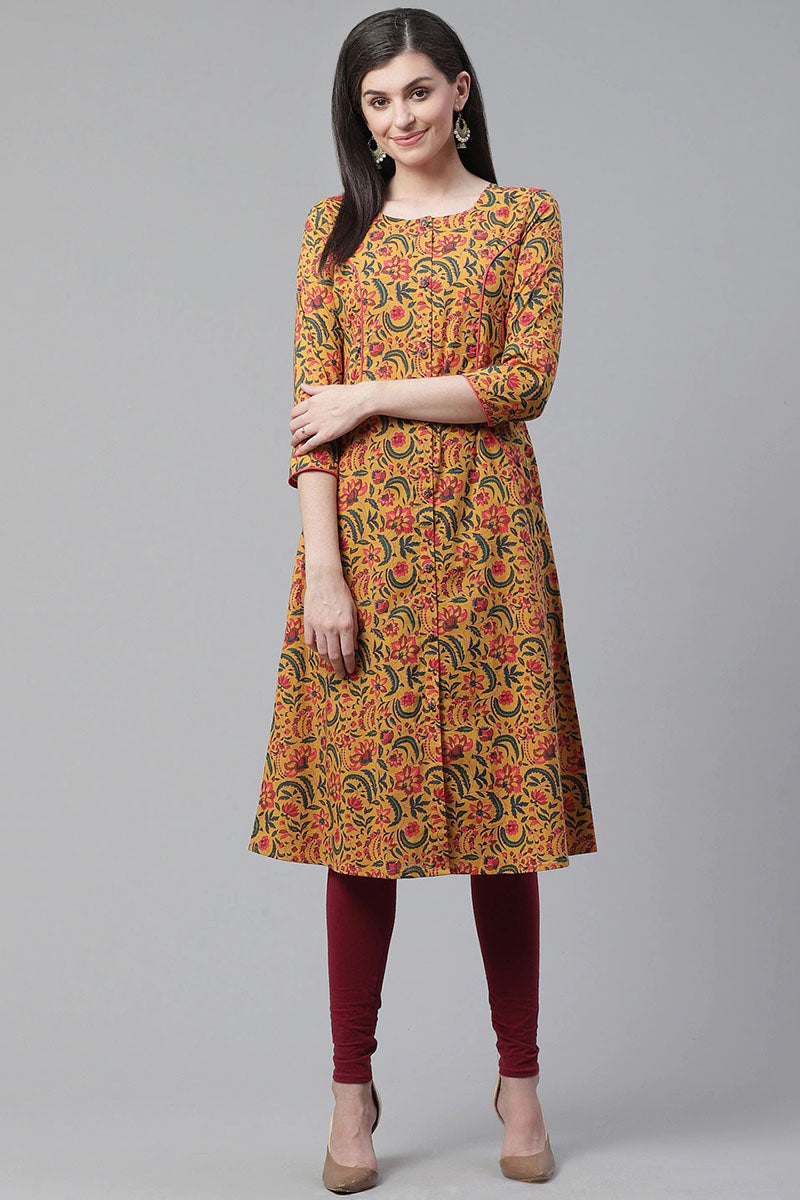 Women Cotton Trendy Festive Wear Orange Printed Kurti VCK1529