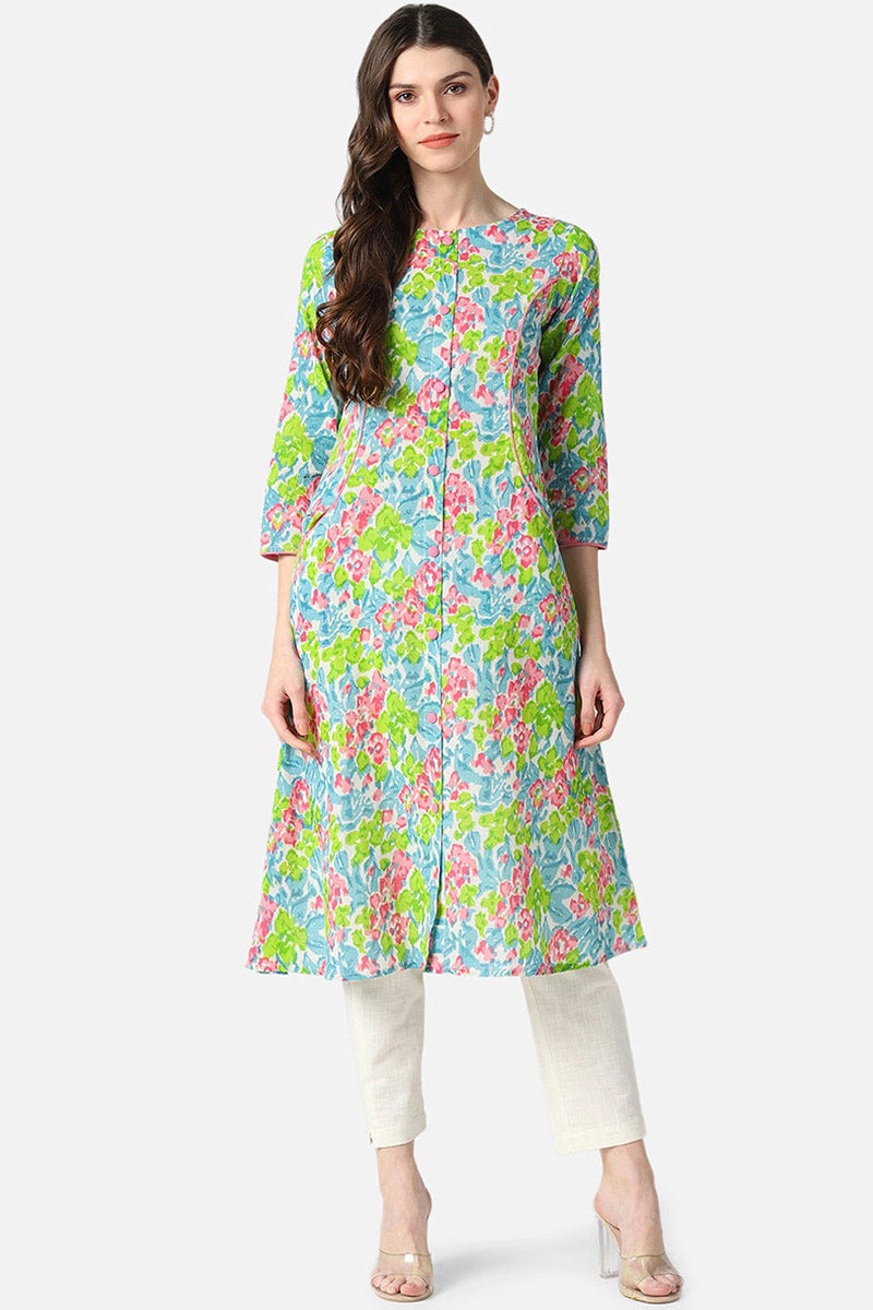 Multicoloured Floral Rayon Blend A-line shape Printed Kurta VCK1549