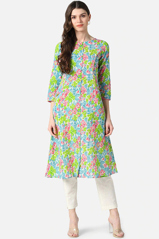 Multicoloured Floral Rayon Blend A-line shape Printed Kurta VCK1549