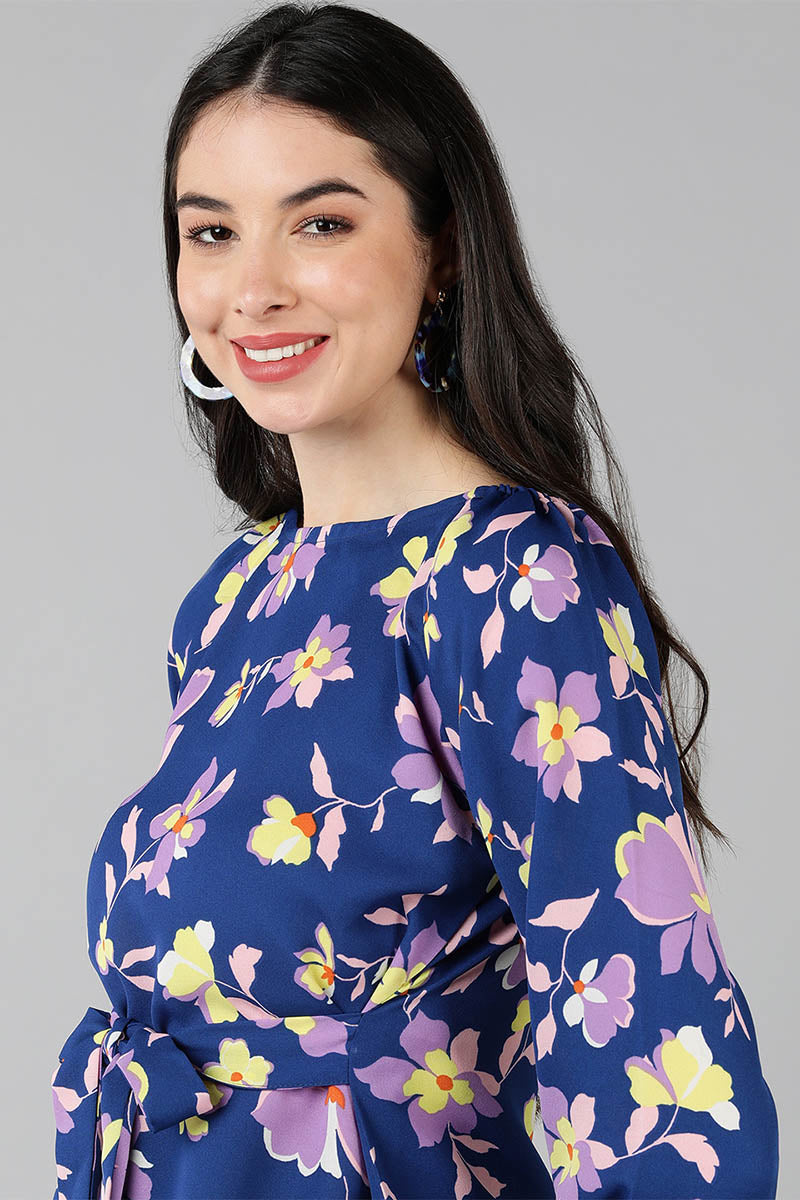 AHIKA Women Navy Blue Printed Floral Tops