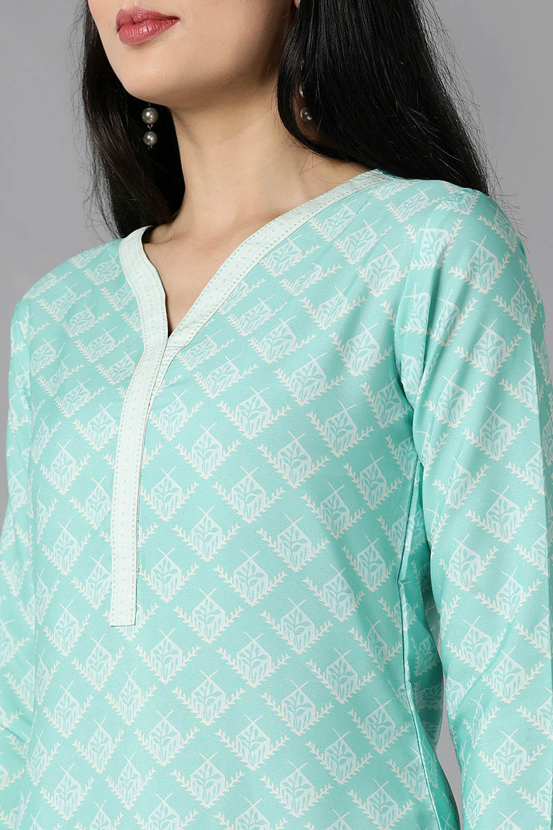 AHIKA Women Sea Green Ethnic Motifs Printed Regular Kurta with Palazzos With Dupatta Set