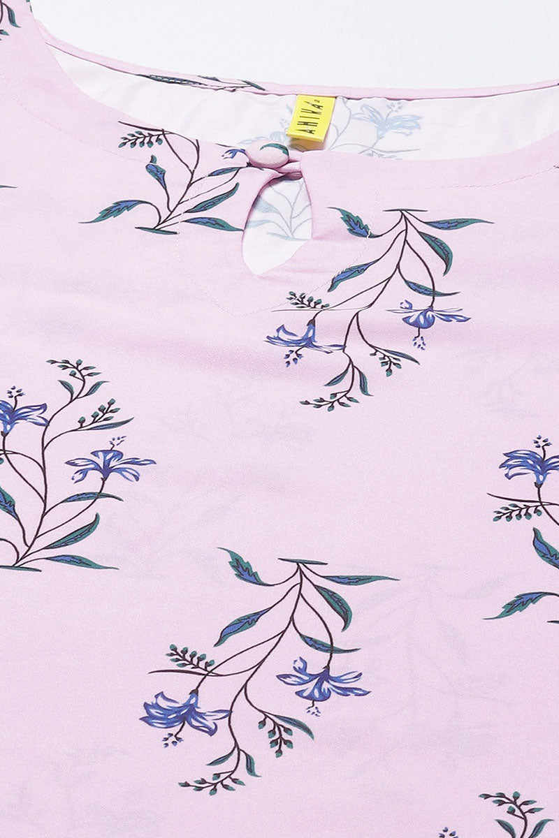 AHIKA Women Pink Floral Printed Regular Kurta with Palazzos Dupatta