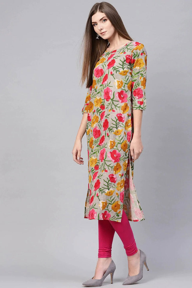 Printed Grey Rayon Blend Fabric Kurti VCK1131