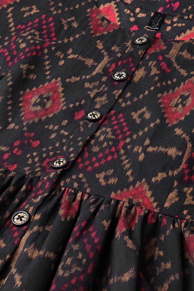 Black & Maroon Color Rayon Blend fabric Printed A-Line Kurta VCK1371
