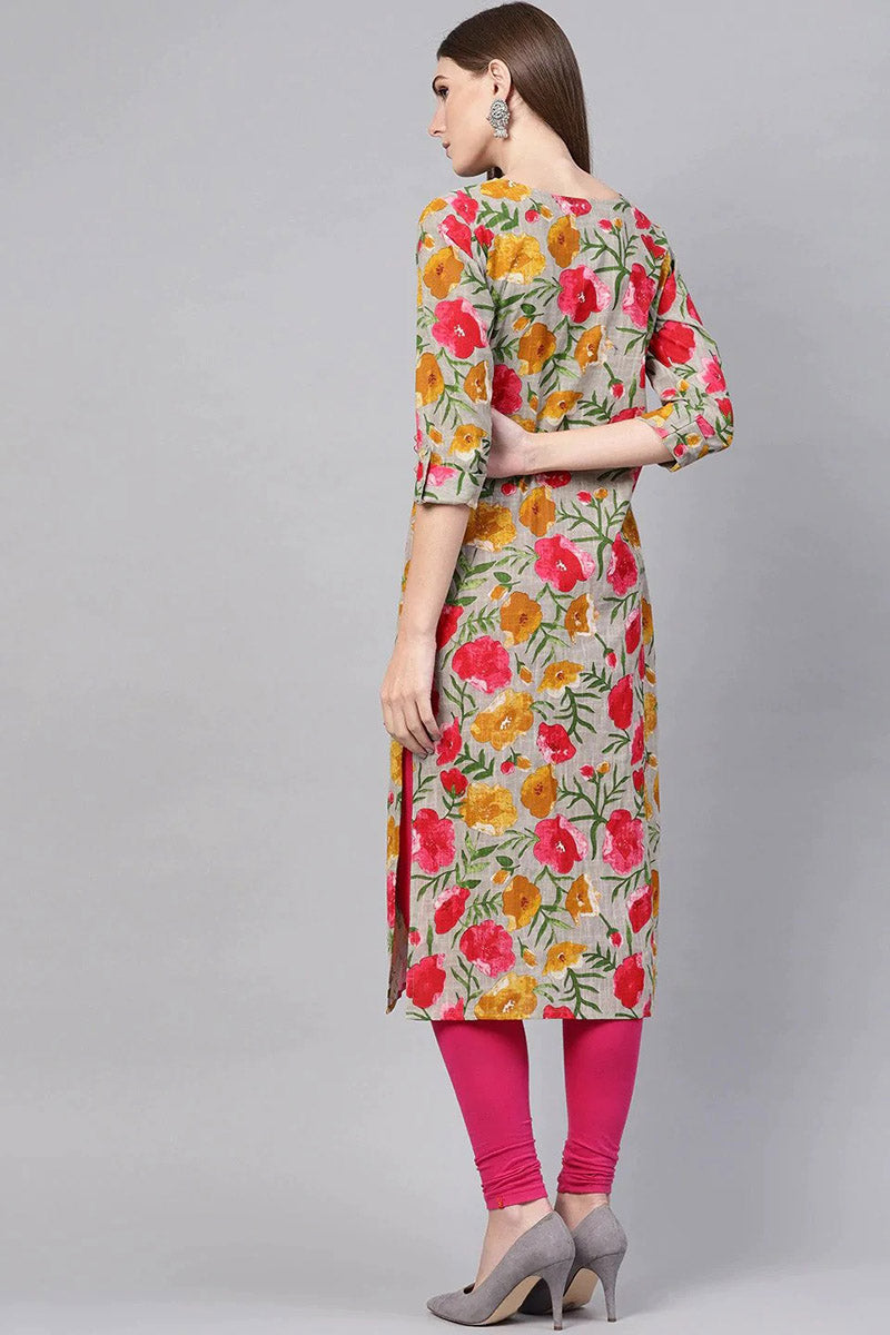 Printed Grey Rayon Blend Fabric Kurti VCK1131