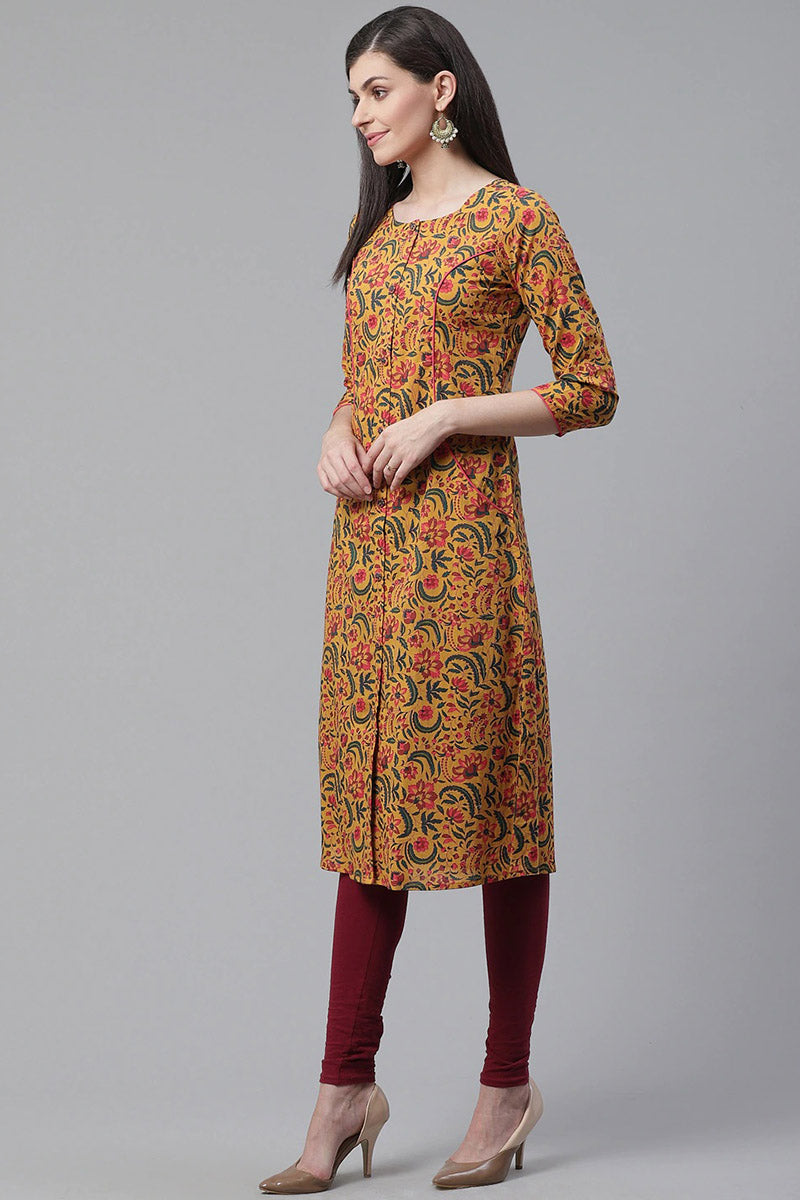 Women Cotton Trendy Festive Wear Orange Printed Kurti VCK1529