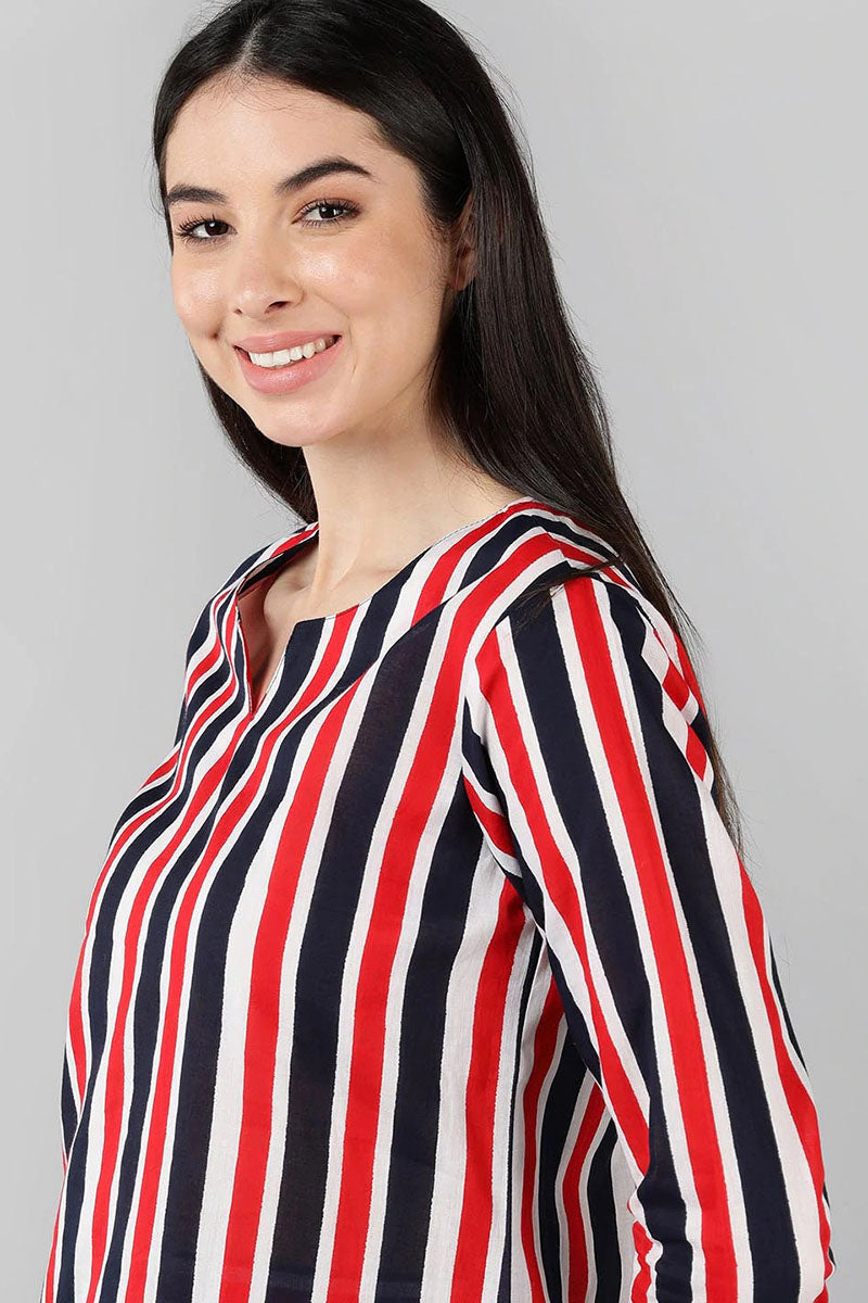 Ahika Women White Striped Printed Top