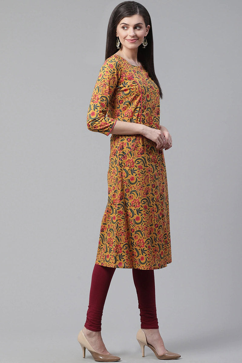 Women Cotton Trendy Festive Wear Orange Printed Kurti VCK1529