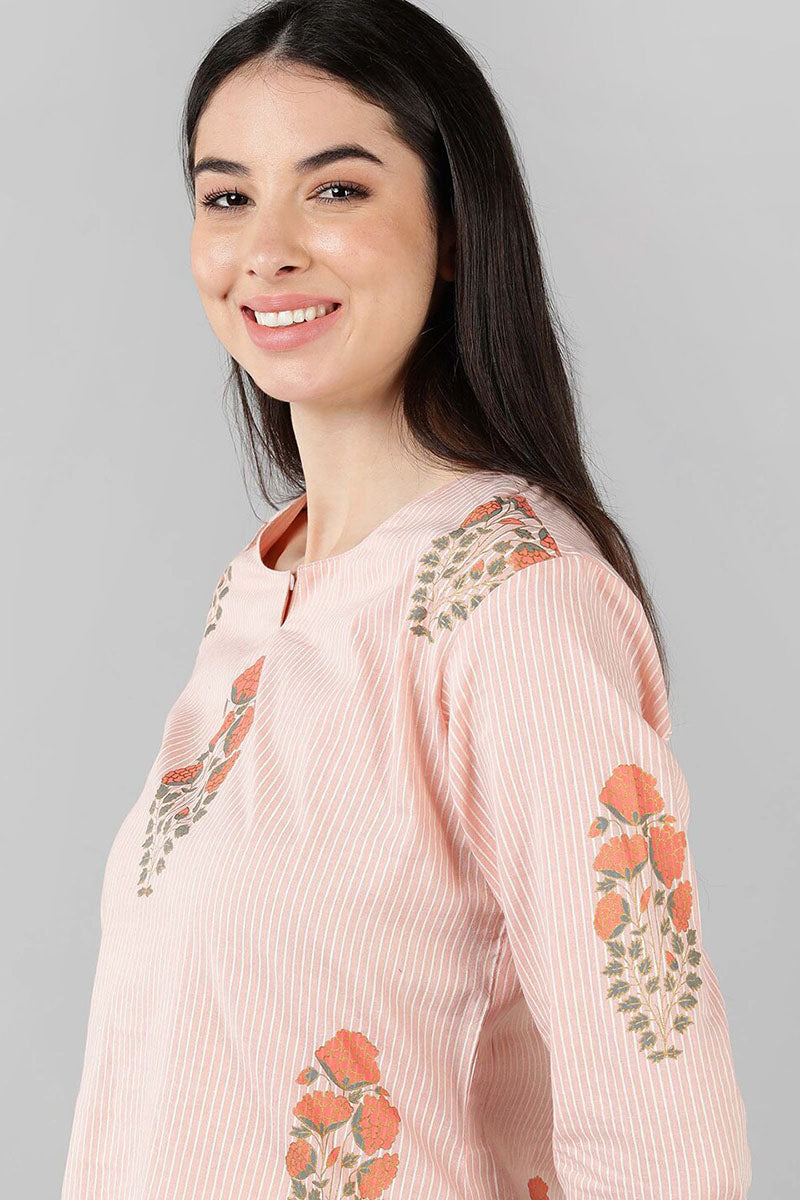 Pink Cotton Striped Night Suit VNWK1054