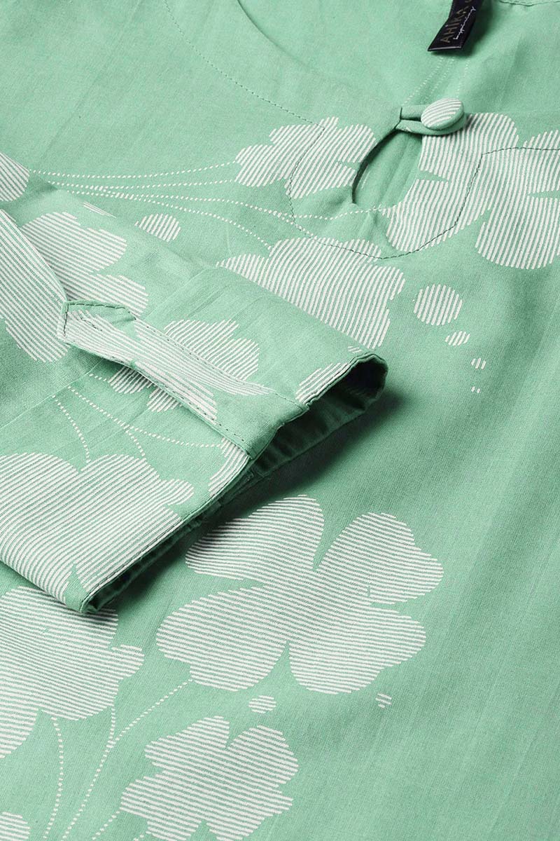 Women Cotton Green Floral Printed Straight Kurta VCK1269G