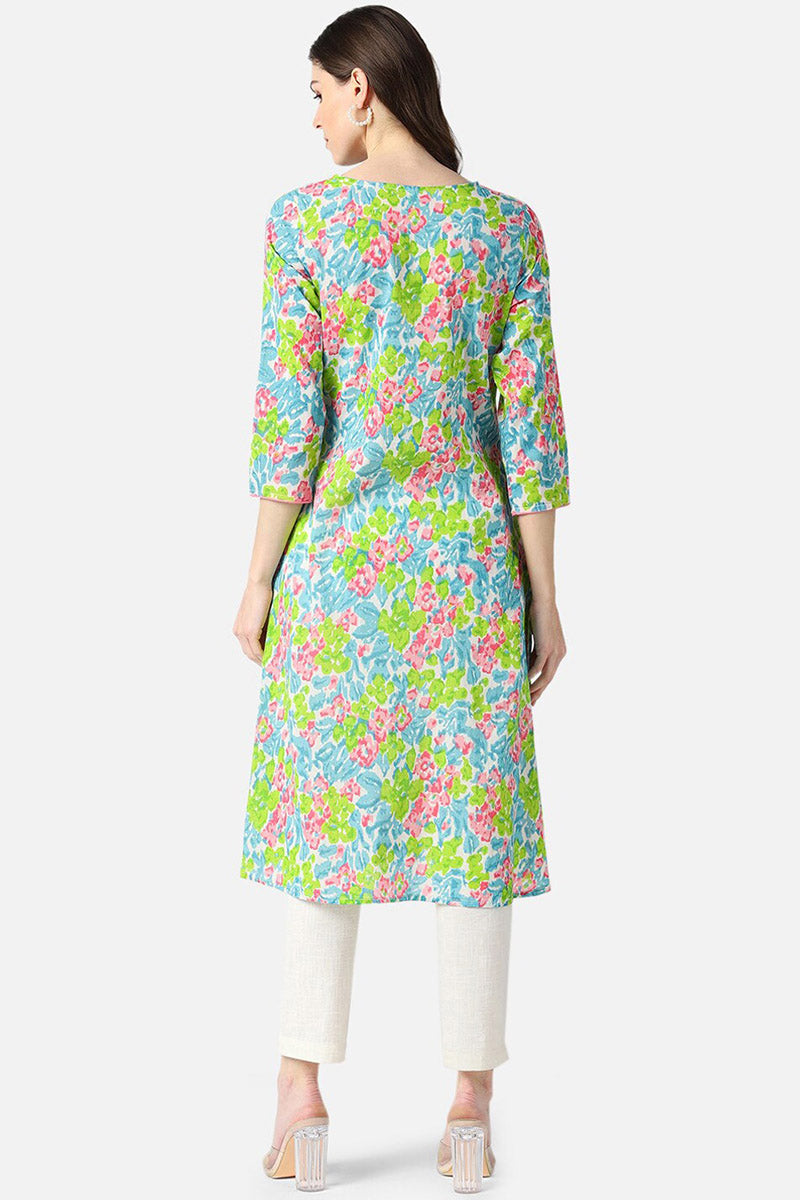 Multicoloured Floral Rayon Blend A-line shape Printed Kurta VCK1549