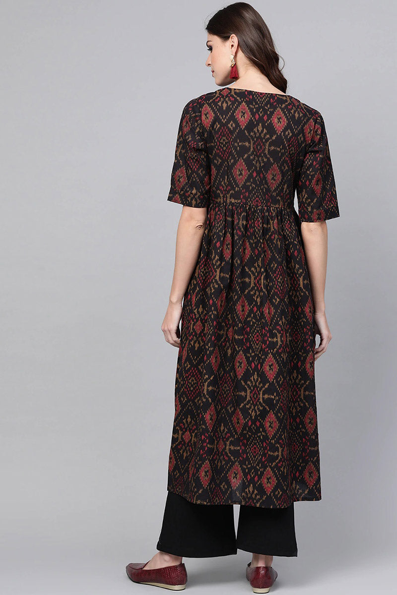Black & Maroon Color Rayon Blend fabric Printed A-Line Kurta VCK1371