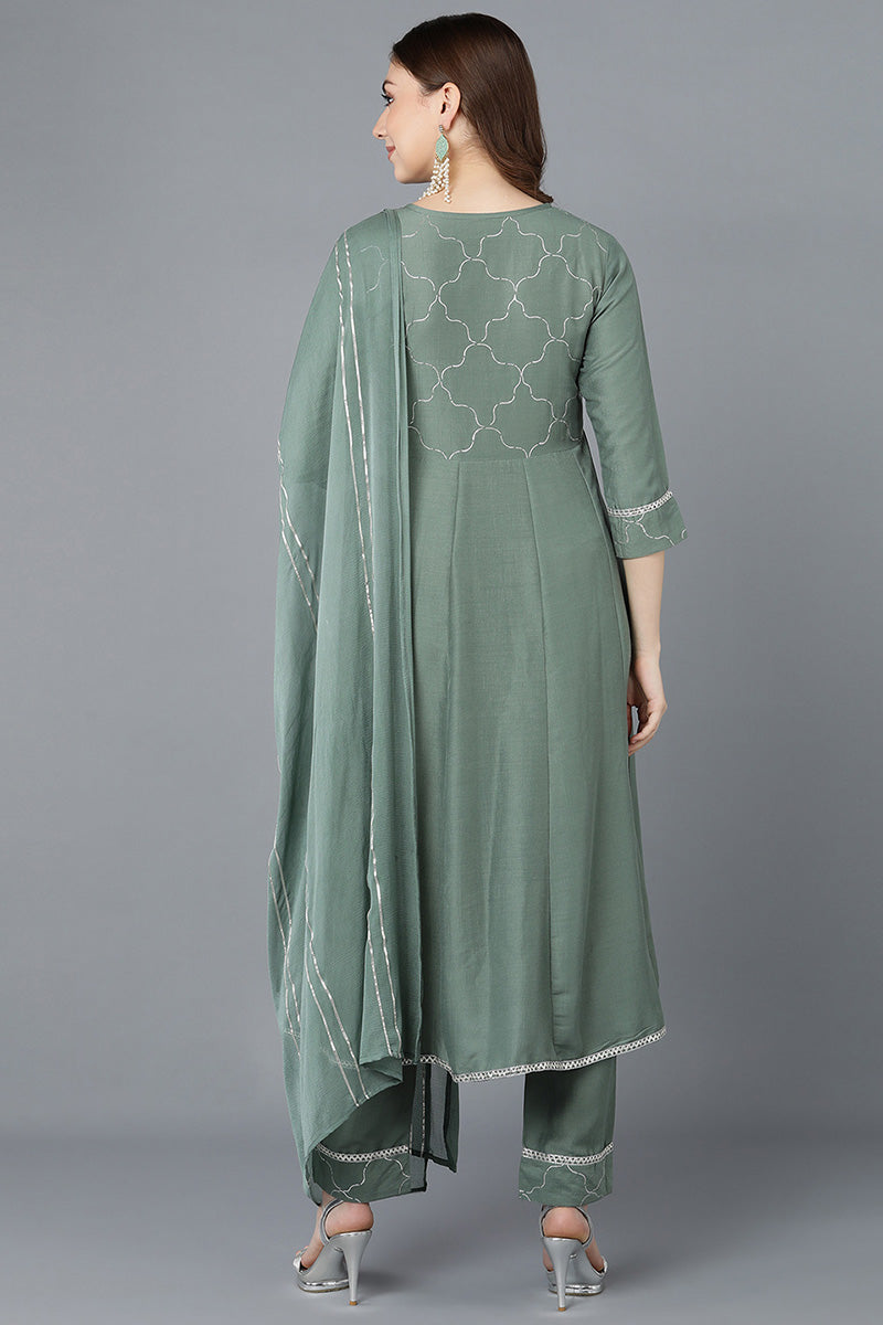 Teal Poly Silk Embroidered Kurta Trousers With Dupatta PKSKD1499