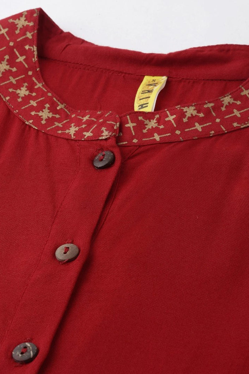 Red Cotton Flared Kurta VCK8167