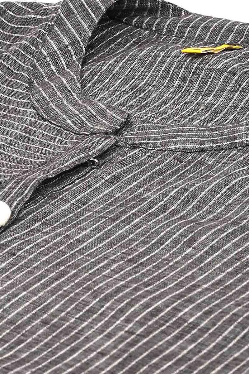 AHIKA Women Charcoal Grey & White Striped A Line Kurta