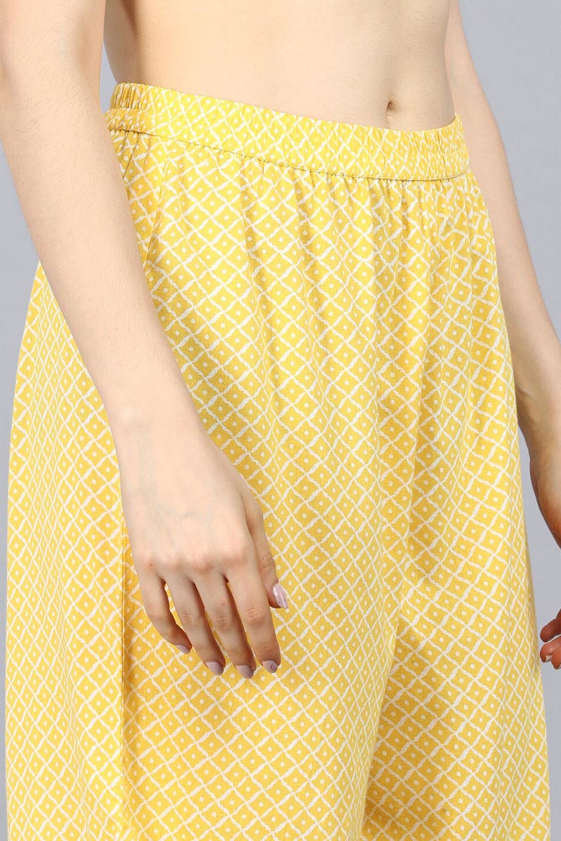AHIKA Women Yellow Ethnic Motifs Printed Pure Cotton Kurta Set With Dupatta
