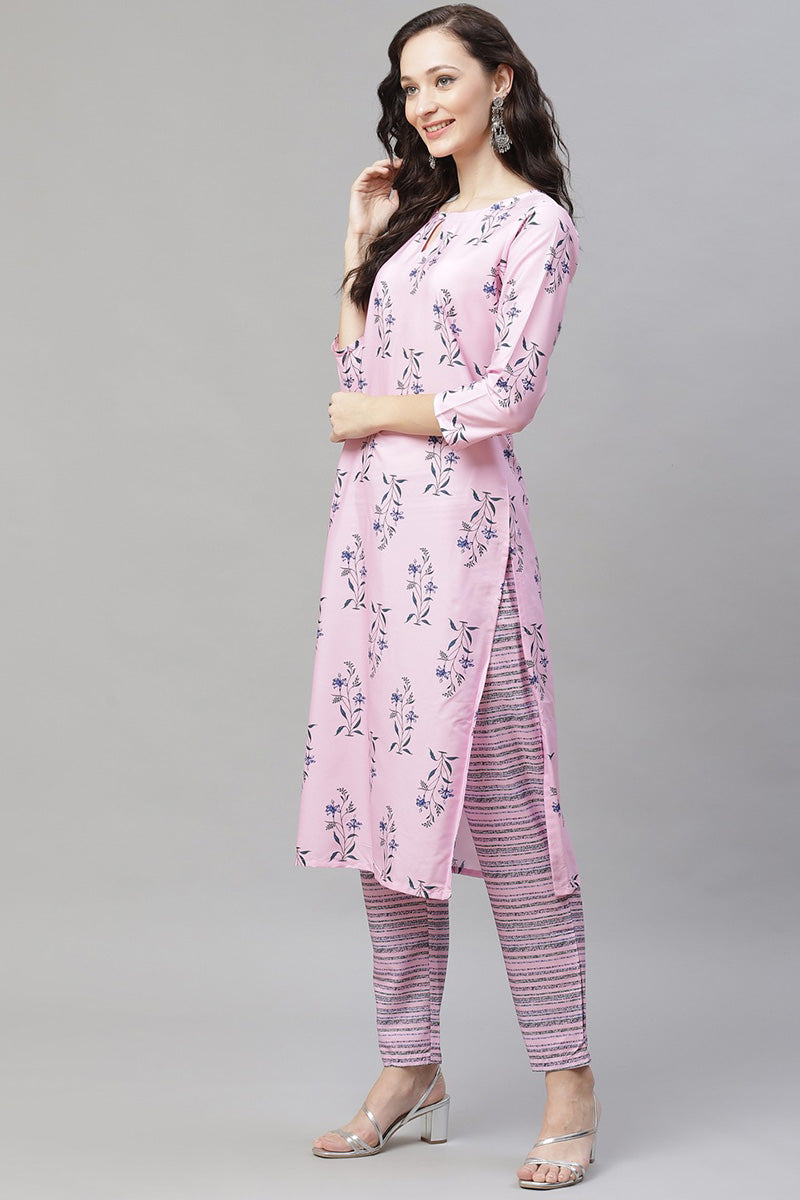 AHIKA Women Pink Floral Printed Regular Kurta with Palazzos Dupatta