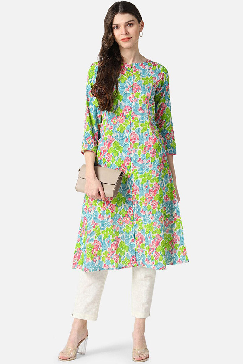 Multicoloured Floral Rayon Blend A-line shape Printed Kurta VCK1549