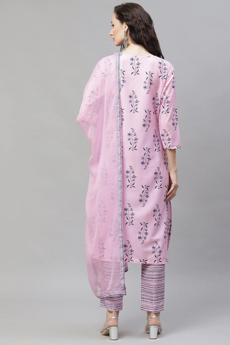 AHIKA Women Pink Floral Printed Regular Kurta with Palazzos Dupatta