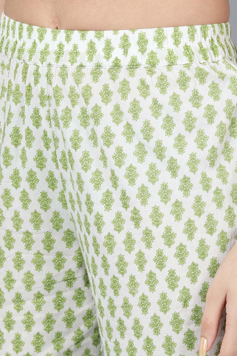 Light Green Cotton Flared Kurta Pant With Dupatta VKSKD1452