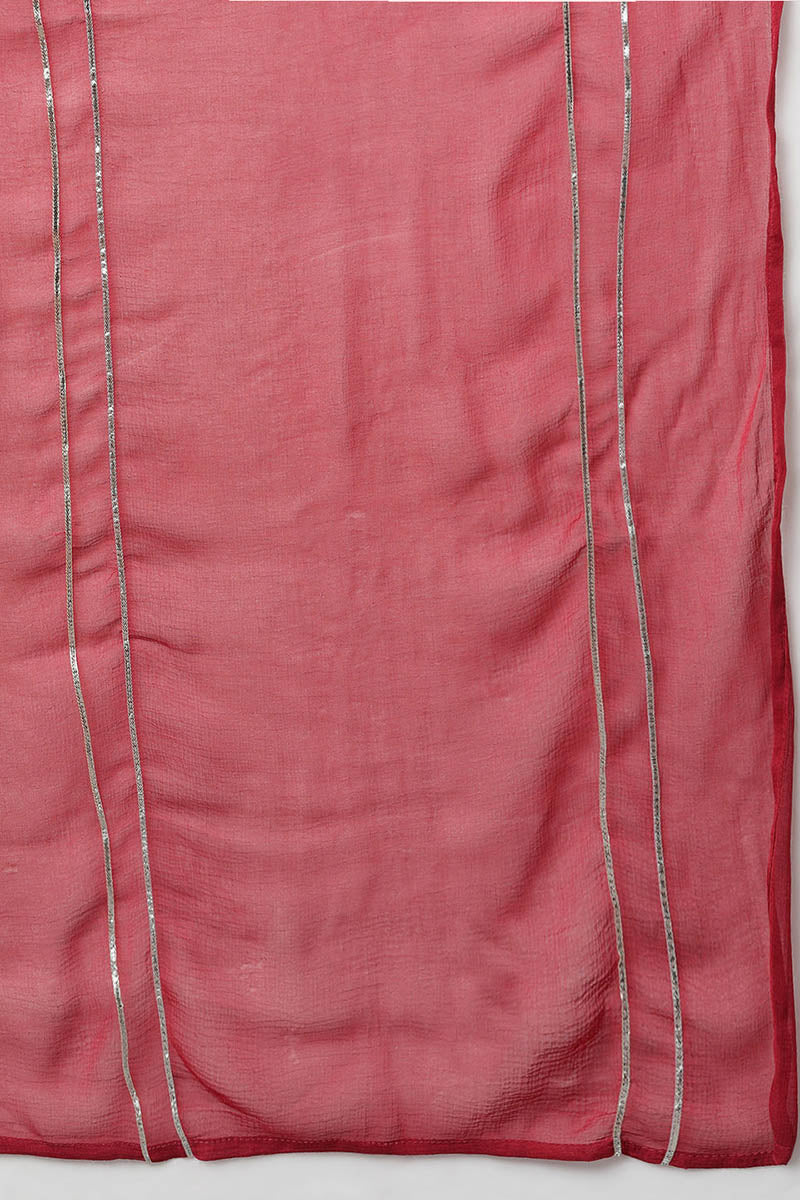 Ahika Women Red Poly Silk Embroidered Kurta Trousers With Dupatta