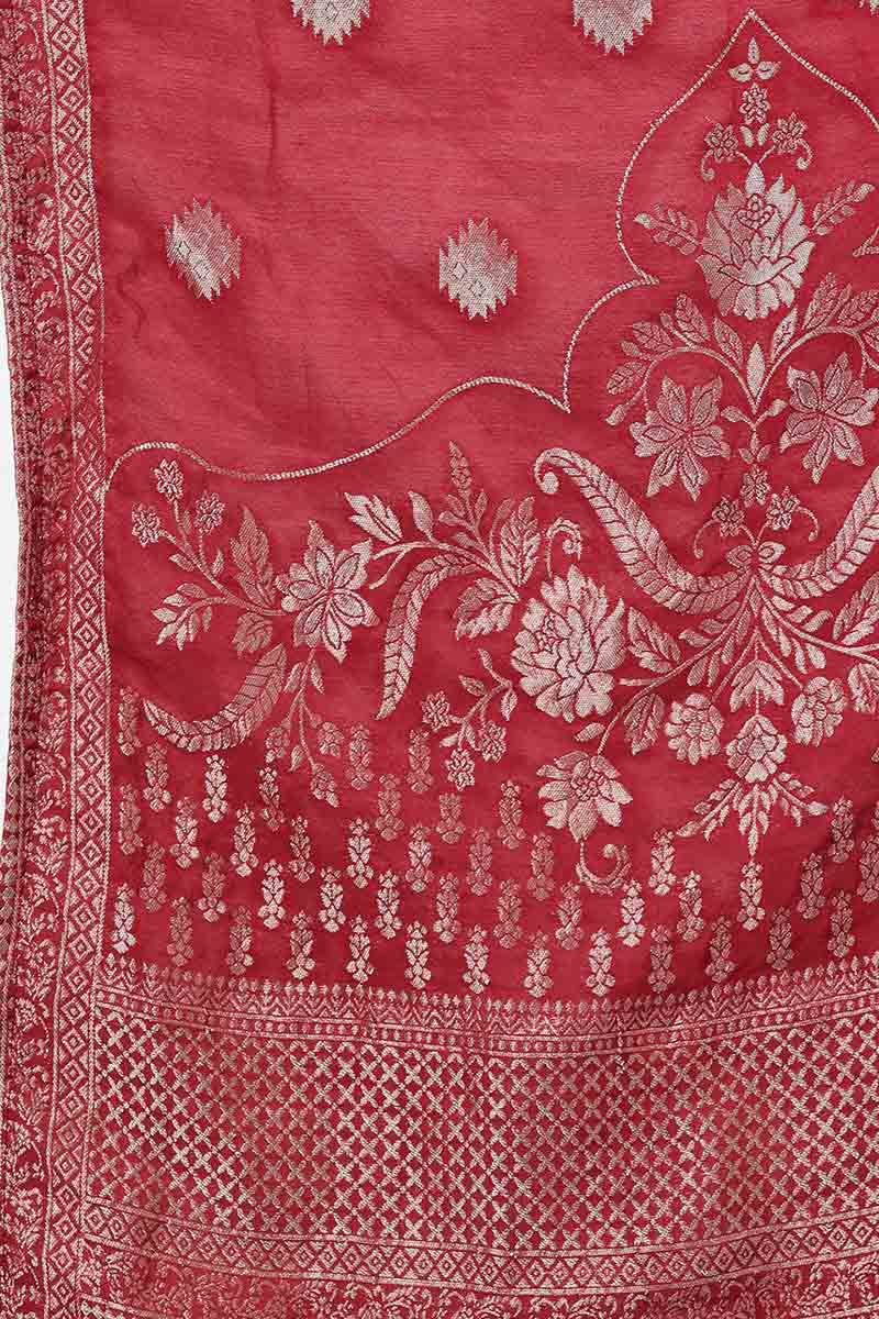 Ahika Women Peach Poly Silk Embroidered Kurta Trousers With Dupatta