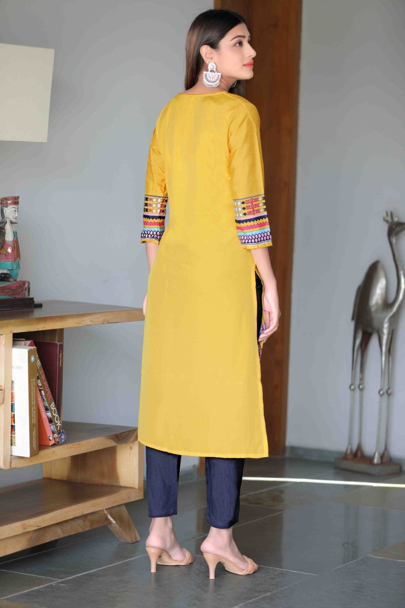 Ahika Women Crepe Fabric Trendy Festive Wear Yellow Color Printed Kurti