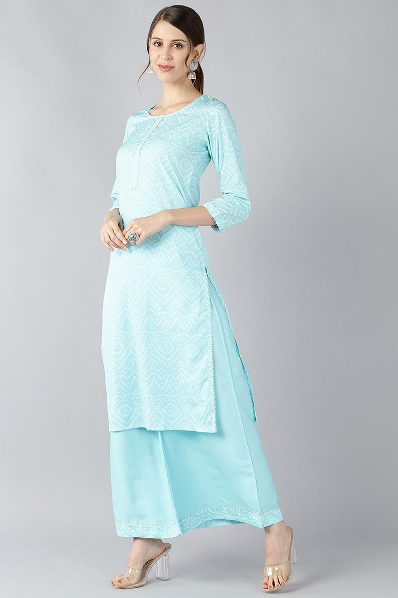 Blue Crepe Bandhani Printed Straight Kurta Set PKSET1002E