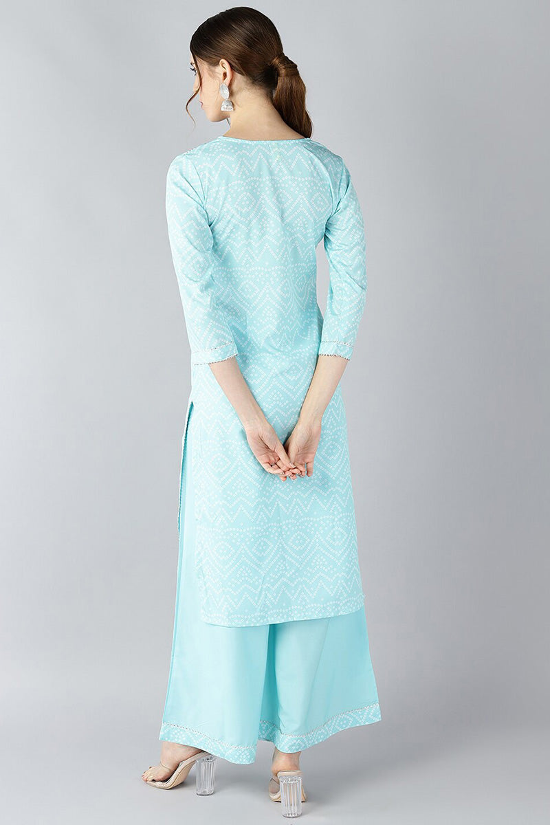 Blue Crepe Bandhani Printed Straight Kurta Set PKSET1002E