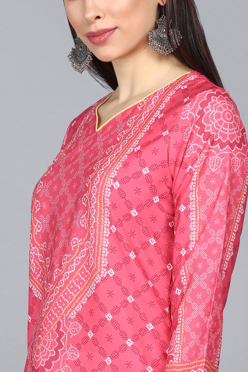 Pink Polyester Ethnic Motifs Straight Suit Set PKSKD1037