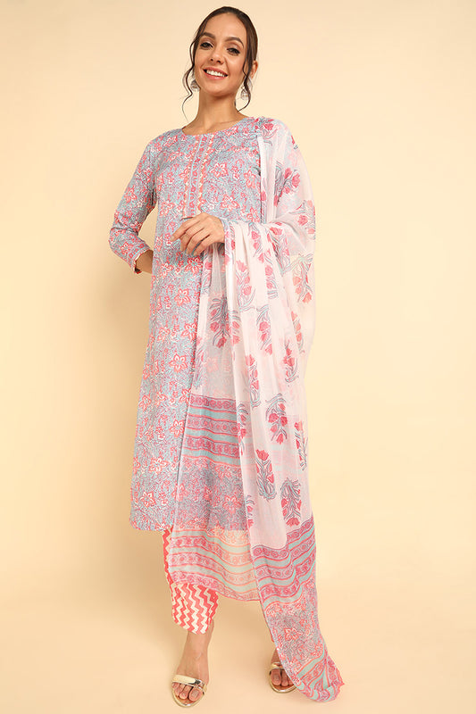 Grey Poly Chiffon Straight Kurta Pant With Dupatta PKSKD1065B