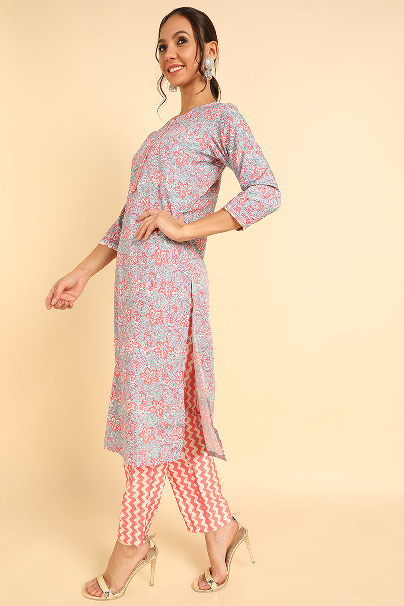 Grey Poly Chiffon Straight Kurta Pant With Dupatta PKSKD1065B